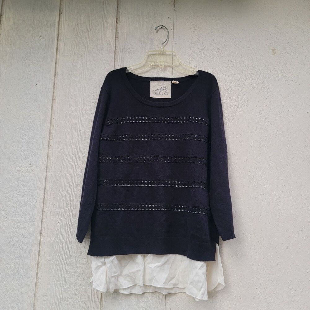 Anthropologie angel of the north blk/wht  pullover sweater sz L cotton cashmere